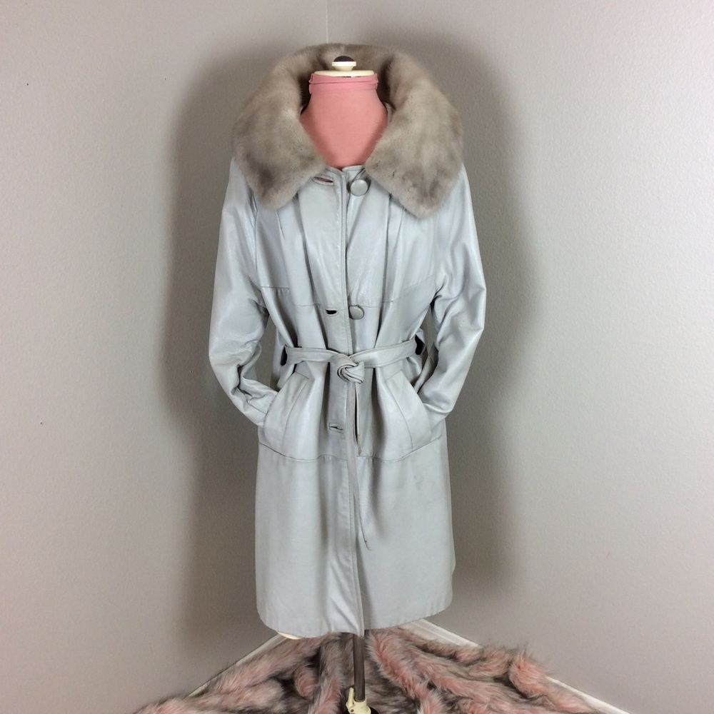 SOLD LEATHER MINK COLLAR SPYGIRL SWING TRENCH COAT - Picture 1 of 8